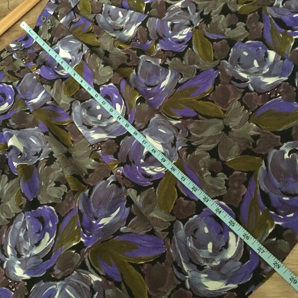 Vintage 80s Union Made Purple Rose Button Waist Pleated Midi Skirt - Picture 12 of 14